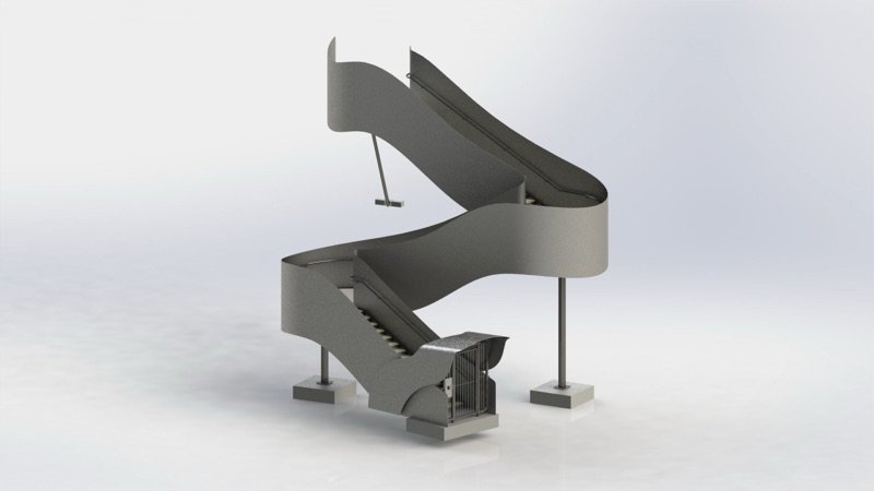Switchback feature stair with solid plate balustrades